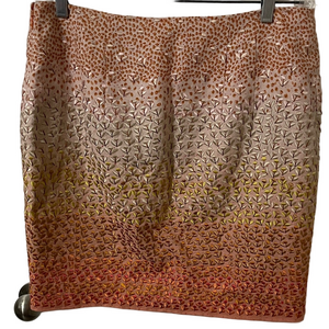 Anthropologie HD in Paris Linen Embroidered Floral Sunset Ombré Skirt Size 12